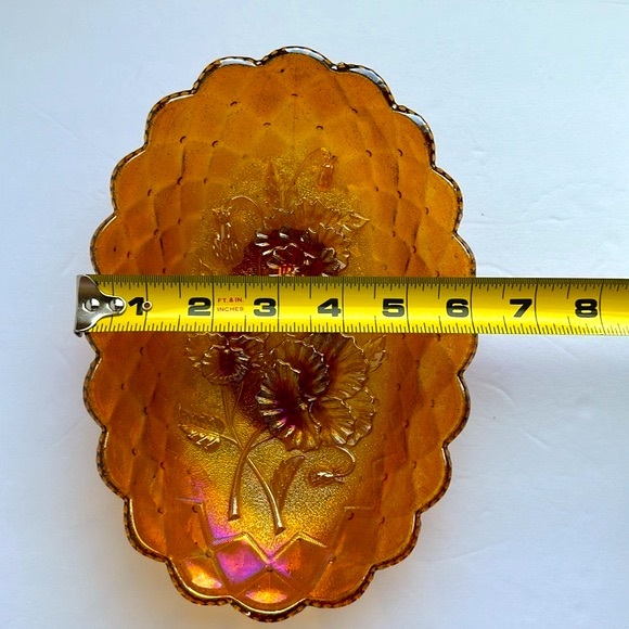 VTG Pansy Flower Marigold Carnival Glass Oval Footed Candy Dish Relish Tray - Picture 7 of 9